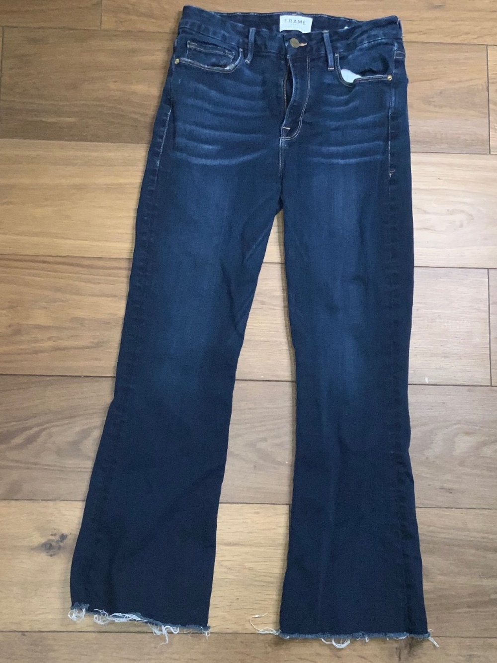 FRAME Le Crop Mini Boot Raw Edge Jeans Size 28 Dark Wash